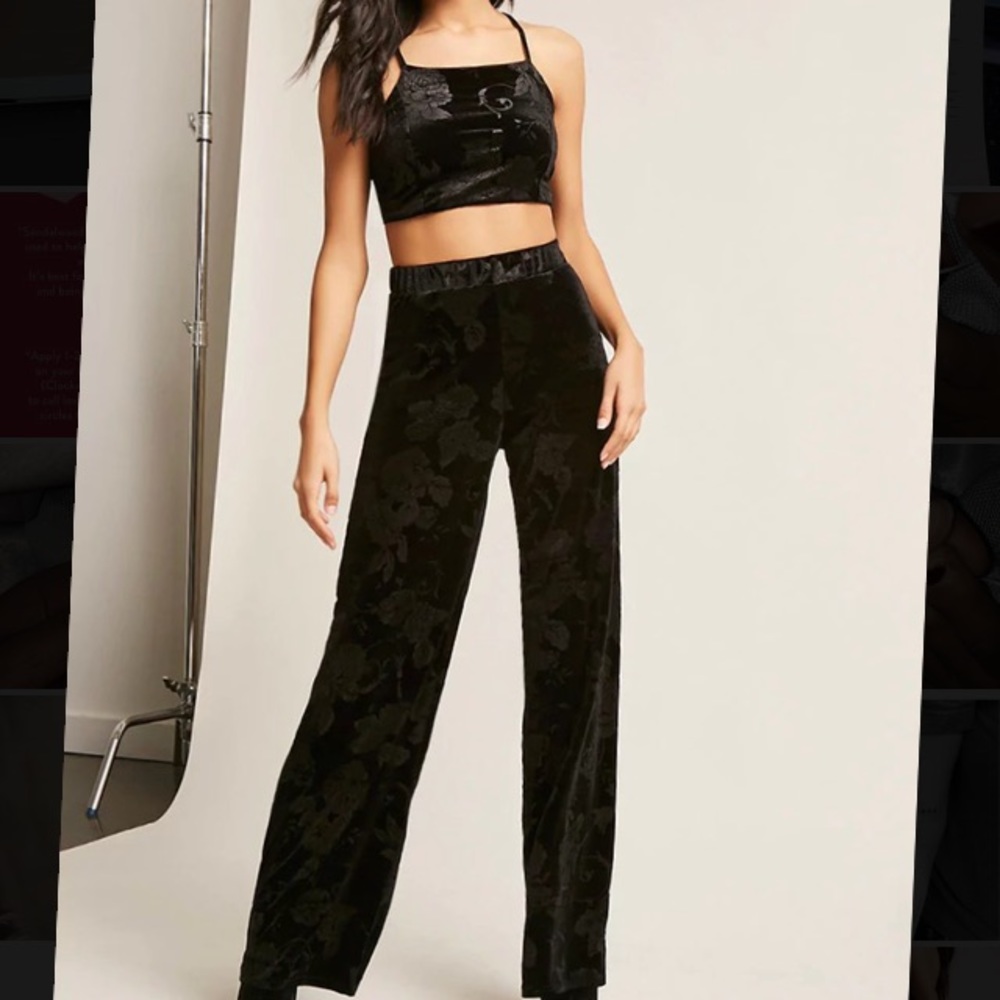 Velvet crop top & palazzo pants set